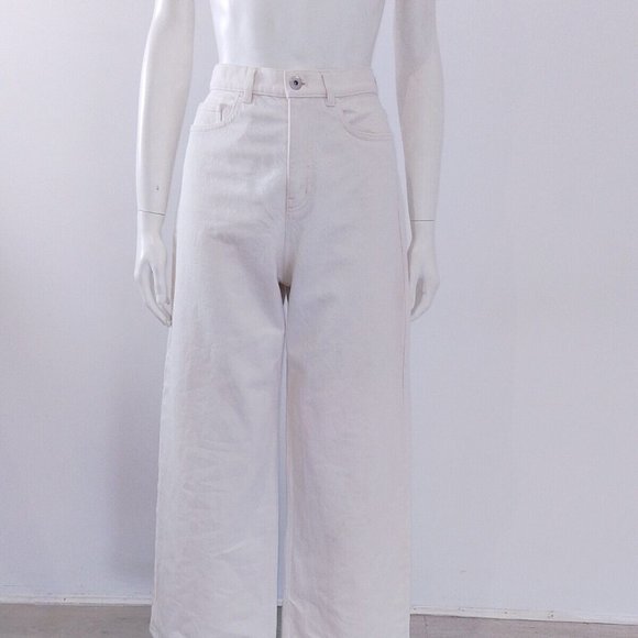 COS (25) Flared Jeans Size UK 8 10 EU 36 38 Cream Ecru Low-Rise Full-Length - Picture 5 of 9